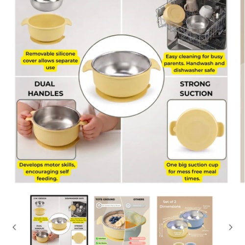 Stainless Steel Suction Bowl Set of 2 (Butter Yellow & Baby Blue)