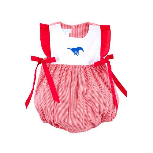 SMU Embroidered Red Gingham Bubble