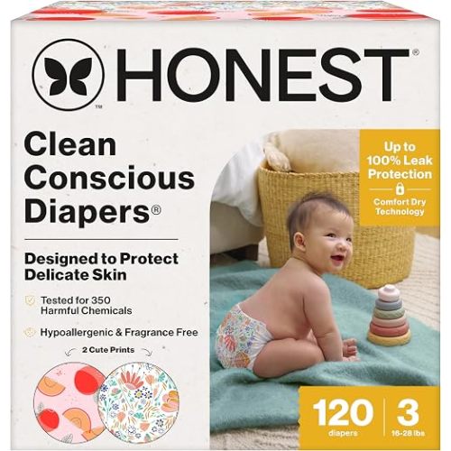 The Honest Company Daytime Diapers, Just Peachy, Size 3, 120 Count