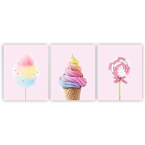 Barri Design Candy Poster Rainbow Ice Cream Cotton Candy Wall Art Decor Girls Bedroom Wall Decor Modern Art Pink Poster Kids Room Decor Unframed Pink Wall Art Prints Nursery Decoration