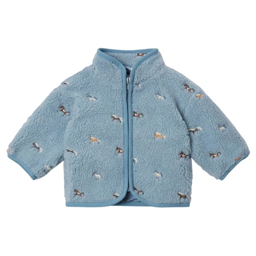 Blue Sherpa Jacket with Horse Embroidery