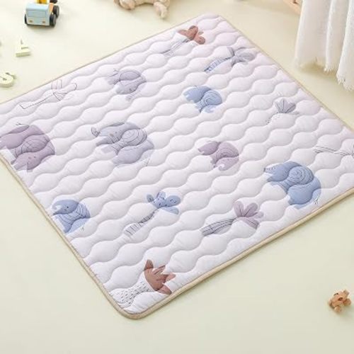 Viviland Baby Mats for Floor, 50x50 Inch Playpen Mat, Thick Playmat for Baby and Toddlers Infants, Non-Slip & Machine Washable, Gray Elephant