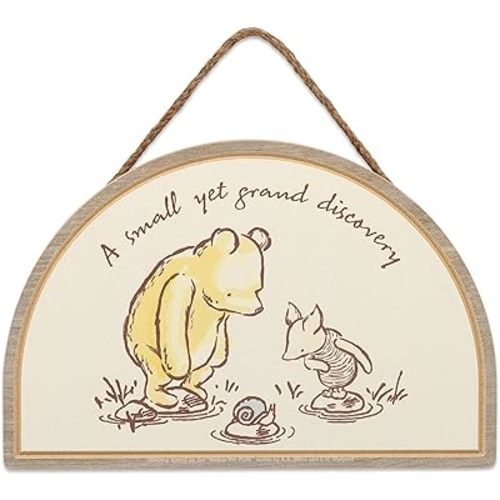 Disney Winnie the Pooh Small Yet Grand Wood Wall Decor - Classic Pooh and Piglet Sign for Nursery or Bedroom