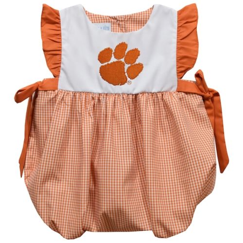 Clemson Tigers Vive La Fete Girls Infant Gingham Puffy Bubble Dress - Orange