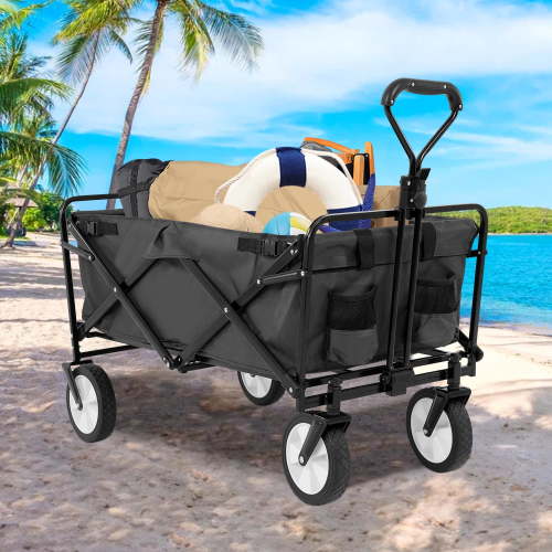 Collapsible Wagon Cart Folding Wagon Heavy Duty Utility Beach Wagon Portable Foldable Garden Cart with All-Terrain Wheels& Adjustable Handle , Grey