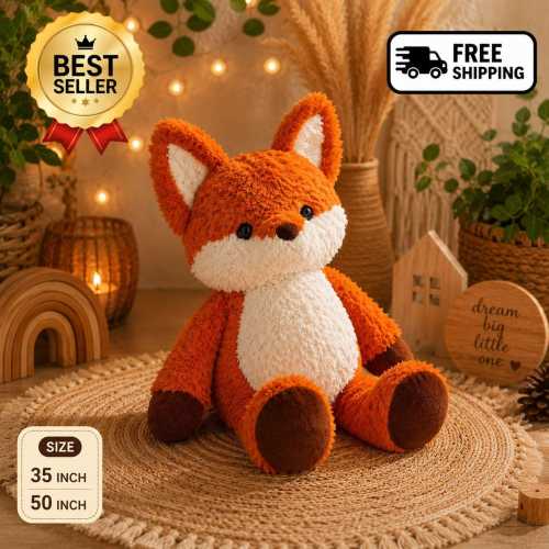 Large Fox Plush Toy, Soft Stuffed Animal, Woodland Nursery Decor, Fluffy Huggable Foxie