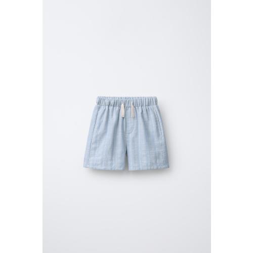 STRIPED SHORTS WITH COTTON AND LINEN - Blue | ZARA United States