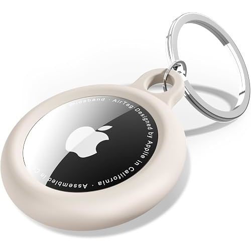 oakxco Beige Airtag Keychain Silicone, Airtag Holder with Key Ring, Air Tag Cover Cute Accessories for Kids, Luggage, Car Dog Collar, Car, Compatible with Apple Airtag Case Waterproof, Cream Stone