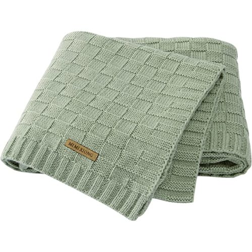LAWKUL Baby Blankets for Boys Cable Knitted Baby Blanket Girl Soft Newborn Receiving Swaddle Stroller Crib Sage Green 40"x30"