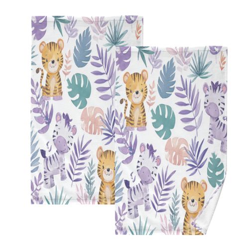 2 Pack 100% Cotton Towels Soft Absorbent Towel Set for Bathroom Beach Sports 16x28in Cute Baby Tigers and Zebras