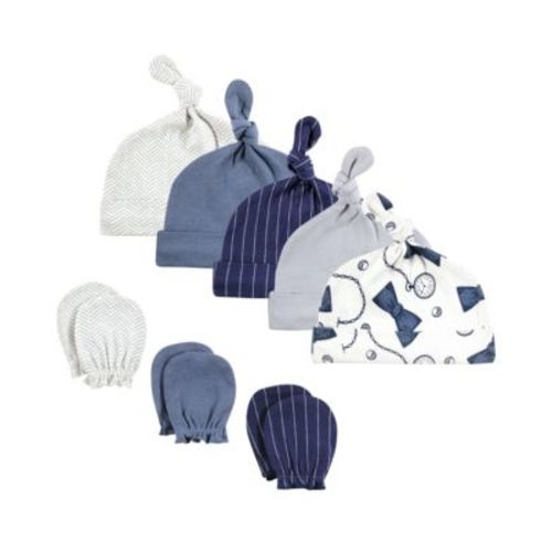 Baby Boys Essential 8-Piece Set Knotted Beanie Hats and Anti-Scratch Mitts