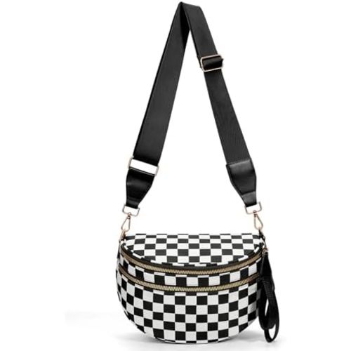 Checkered Crossbody Bum Bags for Women Nylon Checkered Purse Checkerboard Fanny Pack