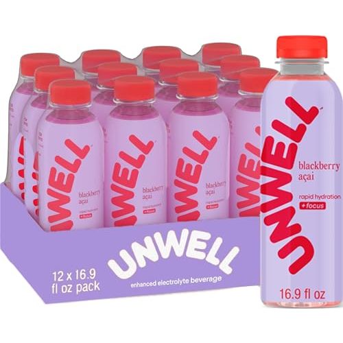 Unwell Hydration Blackberry Acai Electrolyte Drink, 12 Pack, 16.9 fl oz | Rapid hydration and focus electrolyte beverage; blackberry acai flavor; 16.9 fl oz; 12-pack