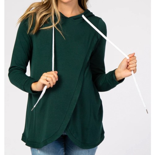 Forest Green Layered Front Maternity/Nursing Fleece Hoodie– PinkBlush