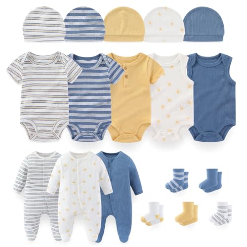 Baby Boy Girl Layette Set 18 Piece Infant Essentials Must Haves Clothes 0-9 Month Rompers+Bodysuits+Hats+Socks