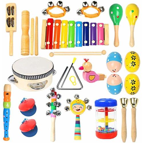 Toddler Musical Instruments Ehome 15 Types 22pcs Wooden Percussion Instruments Toy for Kids Preschool Educational, Musical Toys Set for Boys and Girls with Storage Bag