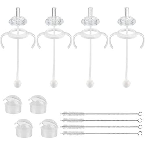 Straw Cup Conversion Kit for Pigeon Bottles，Glass Baby Bottle Transition Kit with Weighted Straw, Soft Straw Nipples & Easy-Grip Handle, 8m+, 4-Pack