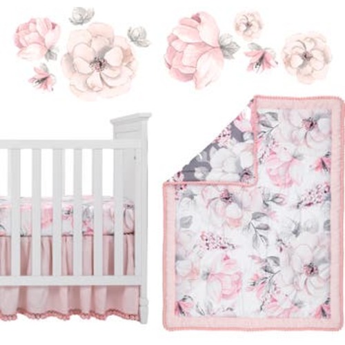 Signature Botanical Baby Watercolor Floral 4-Piece Crib Bedding Set