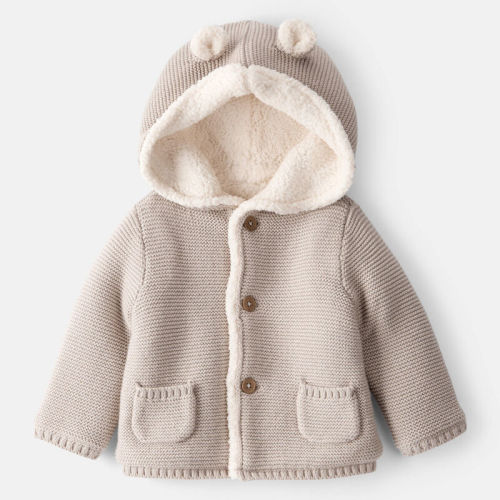 Brown Baby Sherpa Lined Cotton Long-Sleeve Sweater - Brown | Carter’s Oshkosh Canada