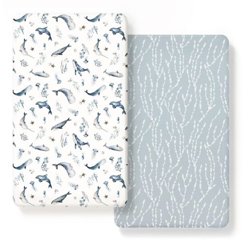 GRSSDER Stretch Ultra Soft Jersey Knit Fitted Crib Sheets Set 2 Pack, Universal Fit All Standard Crib Mattress Pads Safe and Snug, Crib Fitted Sheet with Deep Pocket, Original Design for Baby Boy