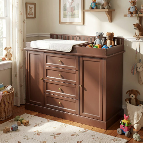 Latitude Run® 47.2" Wide White Changing Table Dresser With 2 Cabinets & 4 Drawers & Reviews | Wayfair