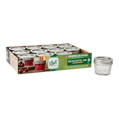 Ball Quilted Crystal 4 oz Mason Jars 12pk, Mini Canning Jars with Lids and Rings, Decorative Ball Jars for Canning Jam, Storing Spices, and Gift Giving