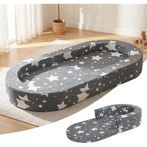 Toddler Play Mat/Toddler Bed, 3-in-1 Portable Foldable Toddler Chair,Soft Foam Floor Bed Lounger with Washable Cover,Star