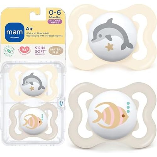 MAM Air Pacifier 0-6 Months, Extra Air Flow for Sensitive Skin, 2 Pack