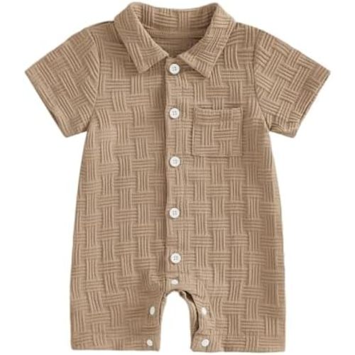 Newborn Baby Boy Summer Clothes Texture Button Down Shirt Romper One-Piece Jumpsuit Short Sleeve Collared Bodysuit