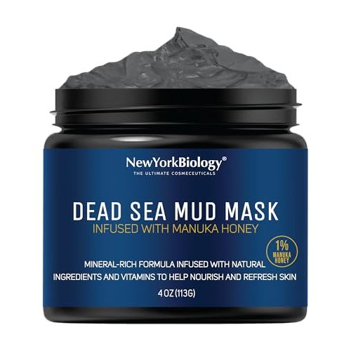 New York Biology Dead Sea Mud Mask for Face and Body | with Manuka Honey | Spa Quality Pore Refiner for Oily Skin | Natural Skincare for Women & Men | Tighten Skin for A Healthier Complexion | 4 oz