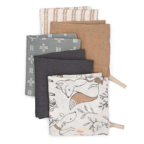 Crane Baby Wash Cloth Set, 100% Cotton Baby Washcloths, Set of 5 Baby Washcloths, Woodland Animal Theme, Baby Washcloths For Newborn, Muslin Baby Washcloths, Newborn Baby Gift, Baby Registry Gift
