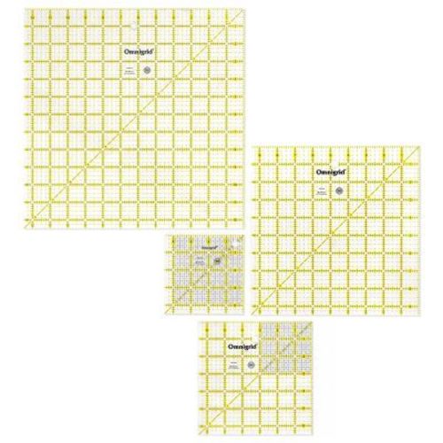 Omnigrid Square Quilting Ruler Value Pack: Sewing Tools, 12.5" x 12.5", 4-Piece Quilting Supplies, Sewing Ruler Kit
