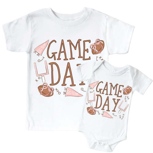 Game Day Pink Graphic Bodysuit & Kids Tee | White