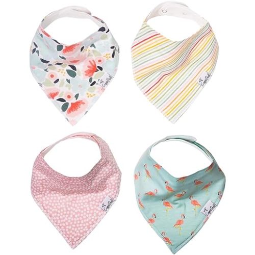 Copper Pearl 4 Pack Soft Cotton Baby Bibs for Drooling and Teething, Absorbent Drool Bibs for Baby Girl and Boy, Adjustable to Fit Newborns to Toddlers, Tons of Styles (Leilani)