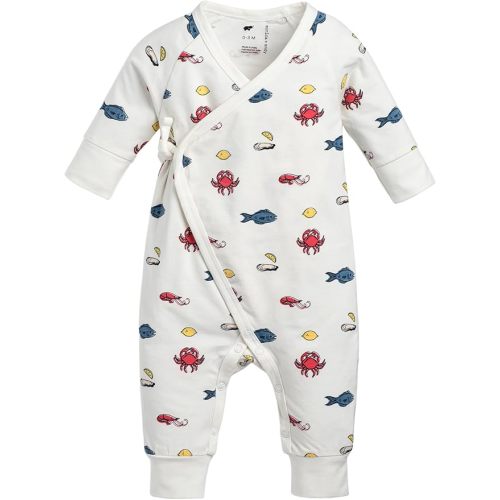 monica + andy Kimono Tie Long Sleeve One Piece, 100% Organic Baby Clothes for Girls & Boys, Preemie, Newborn & Infant