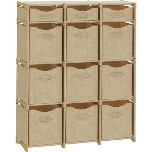 Cube Storage Organizer with Storage Bins Included - The Perfect Closet Organizers and Storage Solution. Includes 12 Storage Cubes, Great For Toy Storage, Closet Storage, Clothes Storage (Beige)