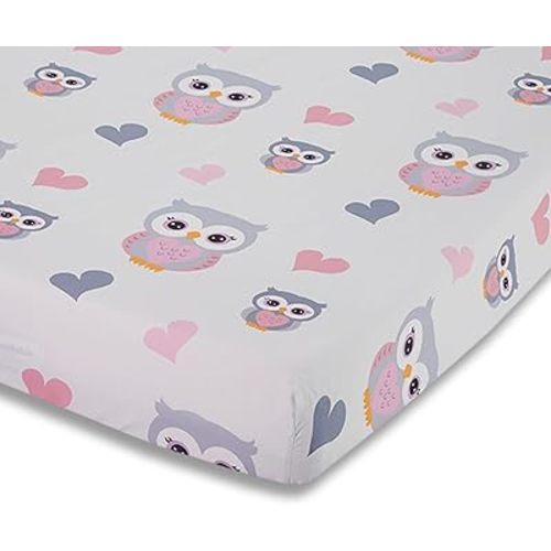 EVERYDAY KIDS Baby Girl Fitted Crib Sheet Sweet Owls, 100% Soft Breathable Microfiber Baby Sheet, Fits Standard Size Crib Mattress 28in x 52in, Nursery Sheet