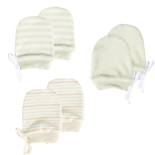MOMSMENU Newborn Mittens No Scratch 100% Organic Cotton 3 Packs Mitts Baby Boy Girl Neutral With String 0-12 months
