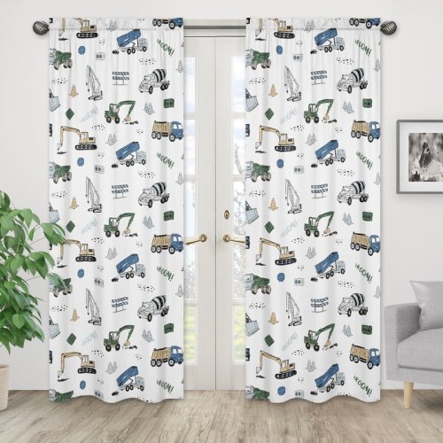 Sweet Jojo Designs Construction Truck Semi-Sheer Rod Pocket Curtain Panels | Wayfair