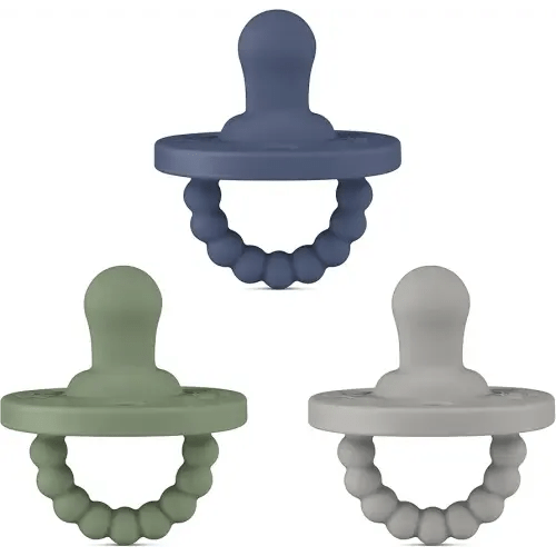 Ryan & Rose Cutie PAT All-in-One Pacifier and Teether Massaging Teething Ring and Hideaway Binky for Growing Babies (Prep (3 Pack), Flat)