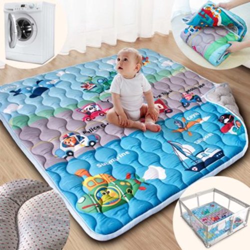 Beavtaens Baby Play Mat for Floor, Fits 50x50 Playpen, Super Soft, Non-Slip, for Ages 0-4 (Vehicles)