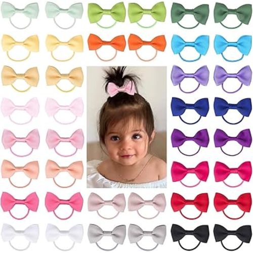 Baby Hair Ties with Bows for Toddler - 2 Inch Elastic Ponytail Holders Small Hair Ties For Baby Girls Infants Hair Accessories 40 Pieces