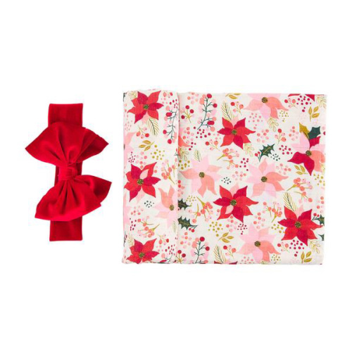 Poinsettia Swaddle Set | Mud Pie