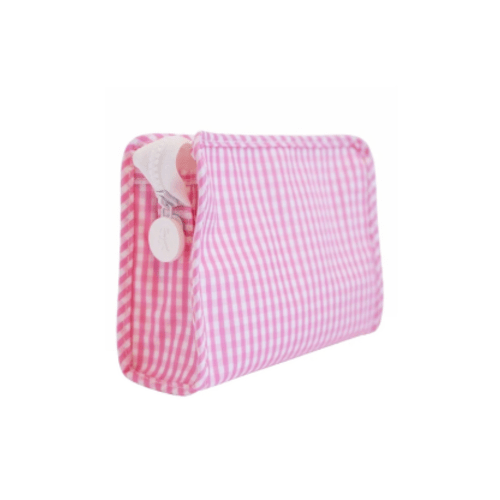 Small Roadie Zip Pouch, Gingham Pink
