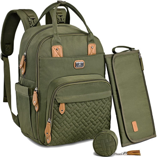 Diaper Bag Backpack with Portable Changing Pad, Pacifier Case and Stroller Straps, Green | Wayfair