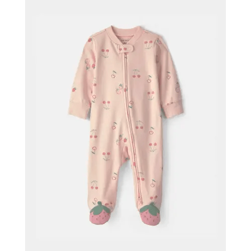Baby Girl Strawberry 100% Cotton 2-Way Zip Sleep & Play Pajamas - Pink | Carter's