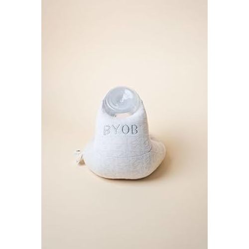 Our Cotton Fuzzy Feeder Bottle Holder with Slogan for Self Feeding - Velcro Closure System for Secure and Adjustable Fit - Adorable Baby Friend for Feeding and Playtime (BYOB)