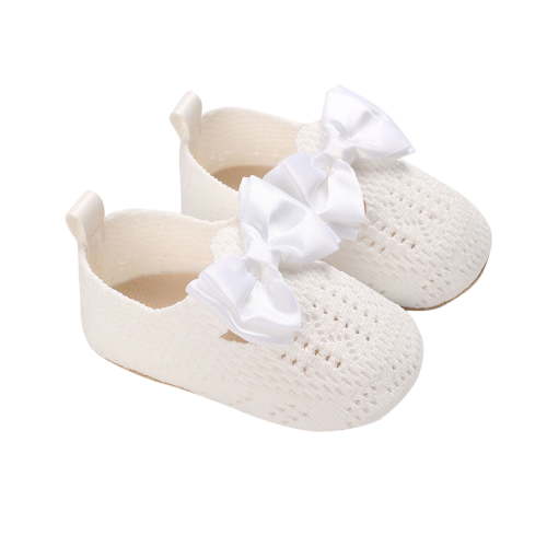 Xfvqtps Baby Girls Walking Shoes Bowknot Hollowing Out Cute Princess Sweet Soft Sole Mesh Infant Shoes Summer Newborn Knitted Lace Up Non Slip Breathable Sweatproof Toddler Shoes White