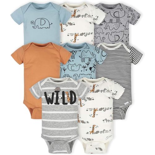 Gerber Baby Boys 8-pack Short Sleeve Onesies Bodysuits And Toddler T-Shirt Set, Jungle Blue, 3-6 Months US