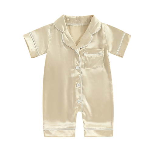BemeyourBBs Newborn Baby Girl Boy Silk Satin Pajamas Rompers Kids Short Sleeve Button Down Pjs Infant One Piece Jumpsuit Loungewear Sleepwear